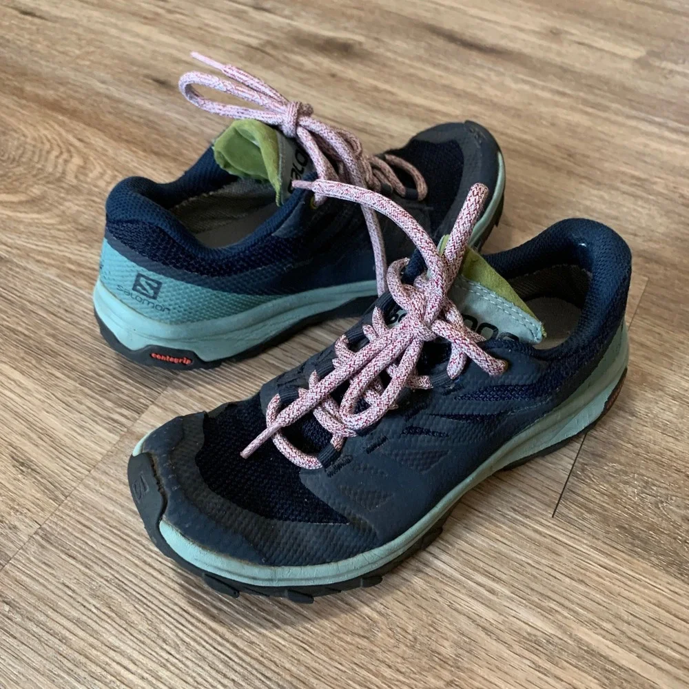 Salomon Gore-Tex Trail Running Shoes Womens 5.5 Blue Green Contagrip 406122